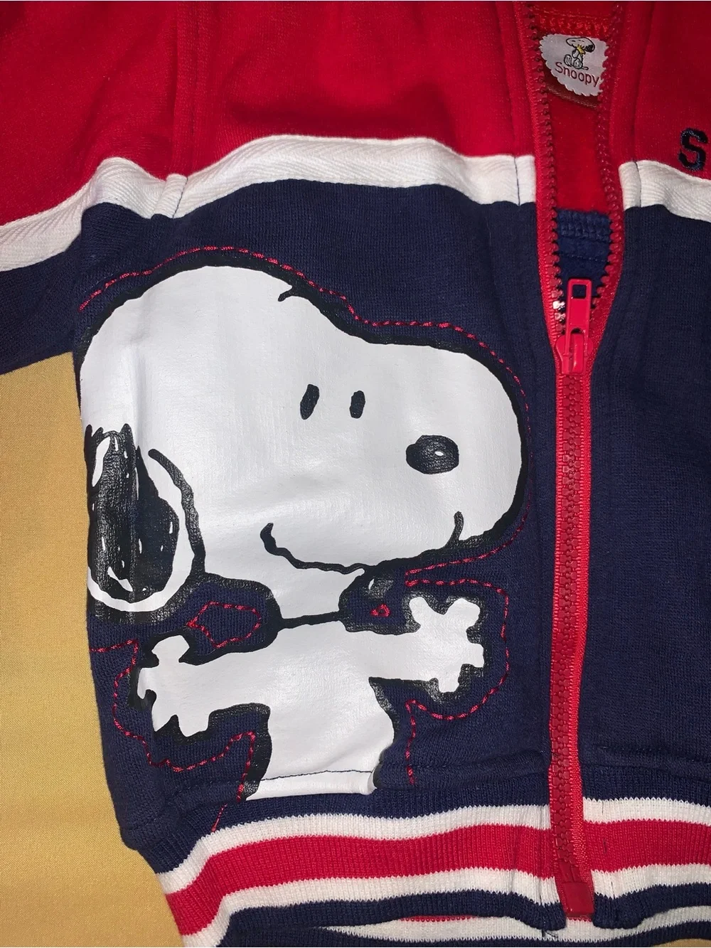 Vintage Snoopy Y2k zip up hoodie Red White and Blue striped 18 months